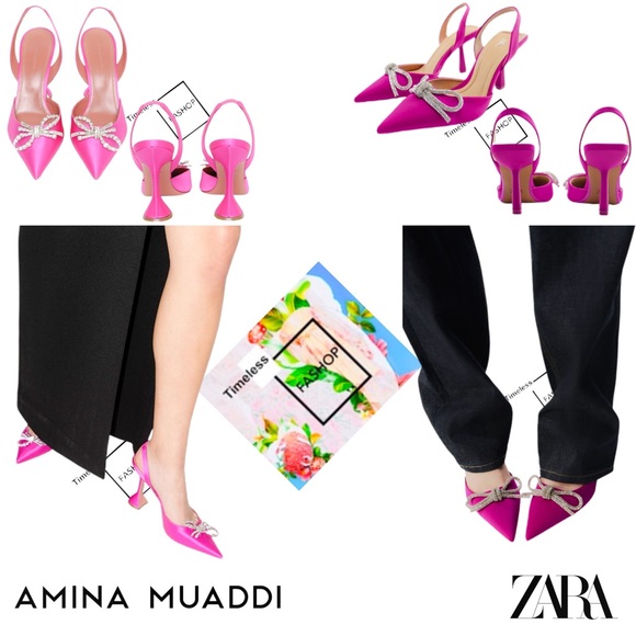 ZARA Slingback Heels With Bow Fuchsia - Picture 2 of 7